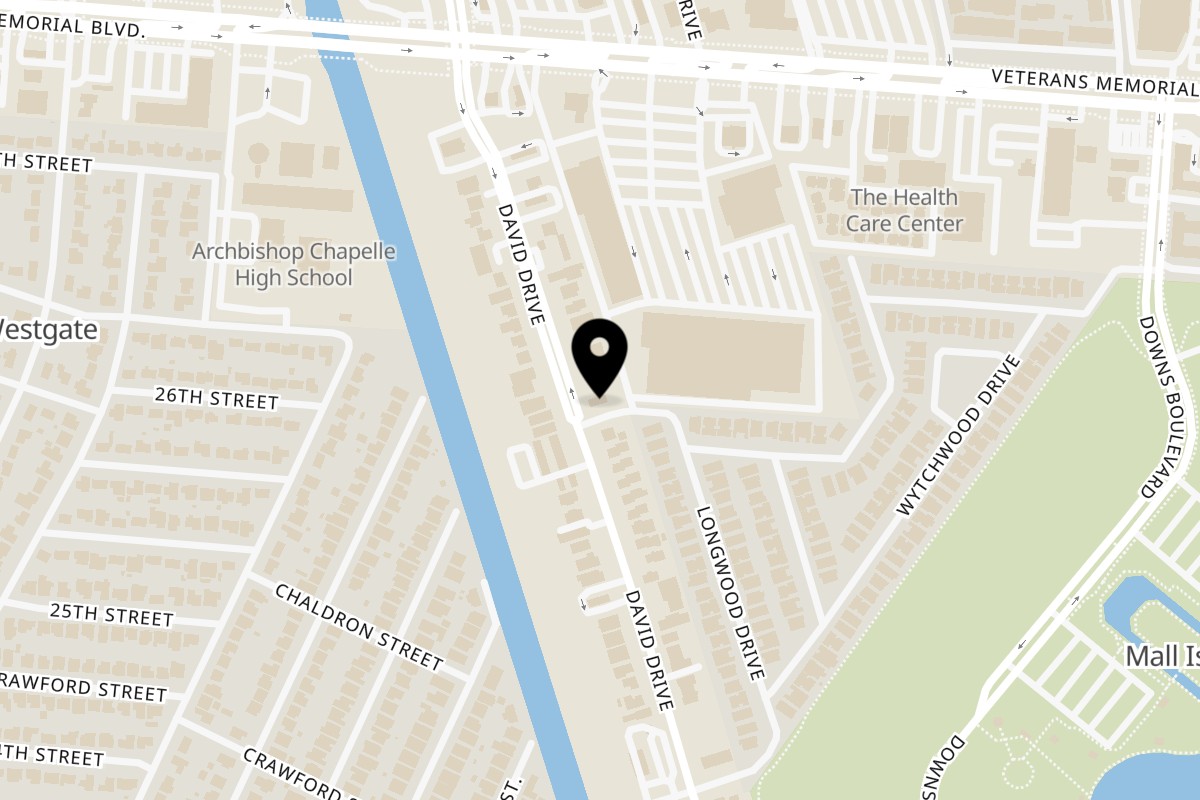 Map showing the location of Tacos del Cartel Metairie on 2901 David Dr in Metairie